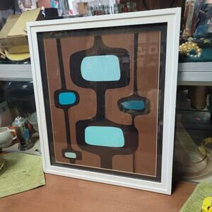 MCM Mid Century Modern Abrstract Geometric Painting acrylic matboard ORIGINAL